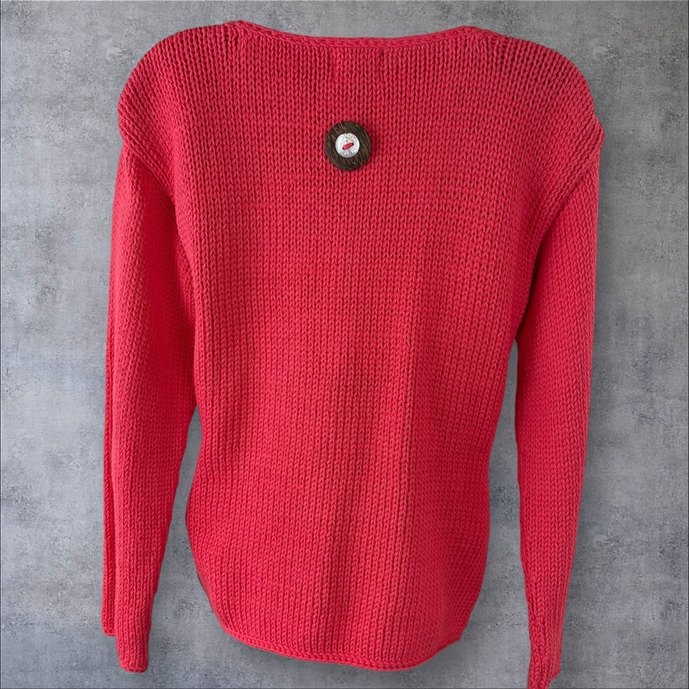 Pure Handknit Cardigan Womens Size XS/S Big Buttons Chunky Knit Coral (864) - Picture 2 of 10